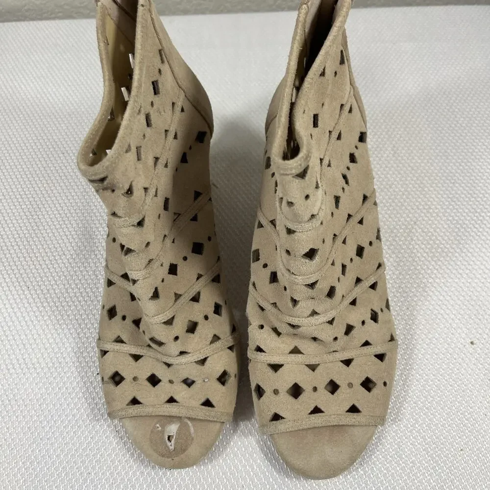Michael Kors Uma Laser-Cut Suede Wedge Bootie Sandals Peep‎ Toe Sz 8M / 38